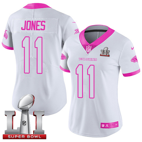 Nike Falcons #11 Julio Jones White/Pink Super Bowl LI 51 Women's Stitched NFL Limited Rush Fashion Jersey